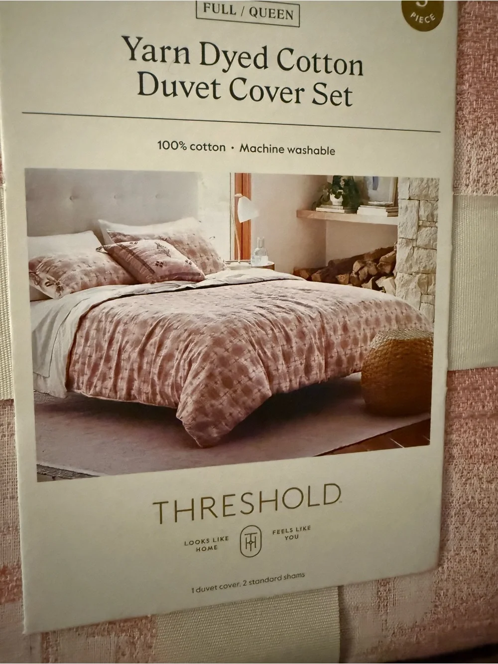 NWT Threshold Pink Plaid Yarn-Dyed Cotton Duvet Set Full Queen 3pc-MSRP $59
